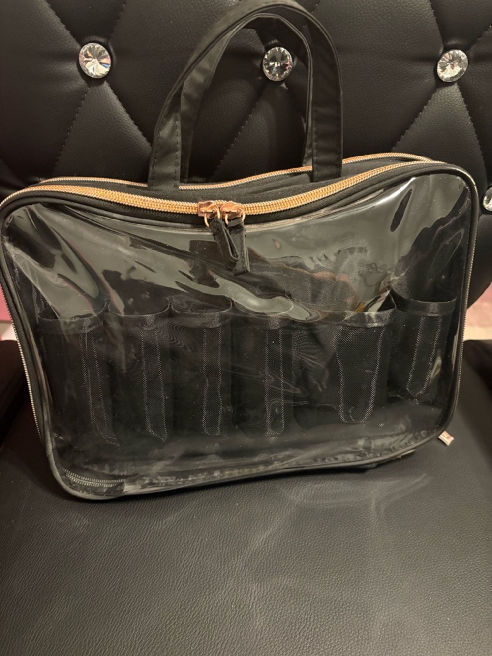 Clear Cosmetic or travel Organizer Tote with Black Trim